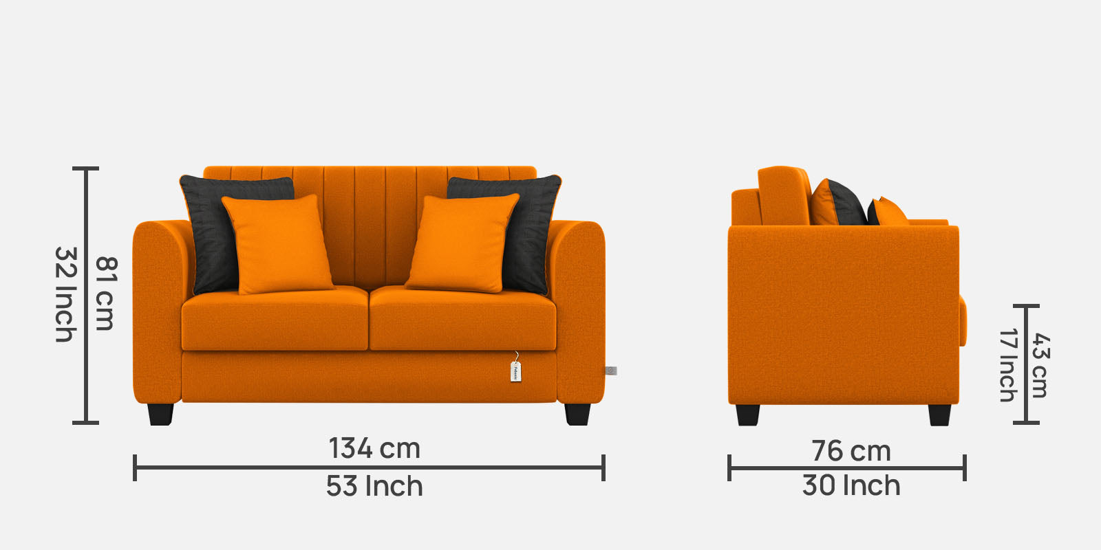 Cosmic Fabric 2 Seater Sofa In Vivid Orange Colour - Febonic Living