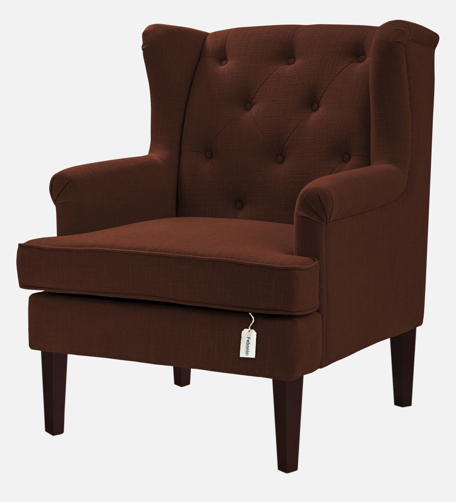 Deyuk Fabric Wing Chair In Coffee Brown Colour - Febonic Living