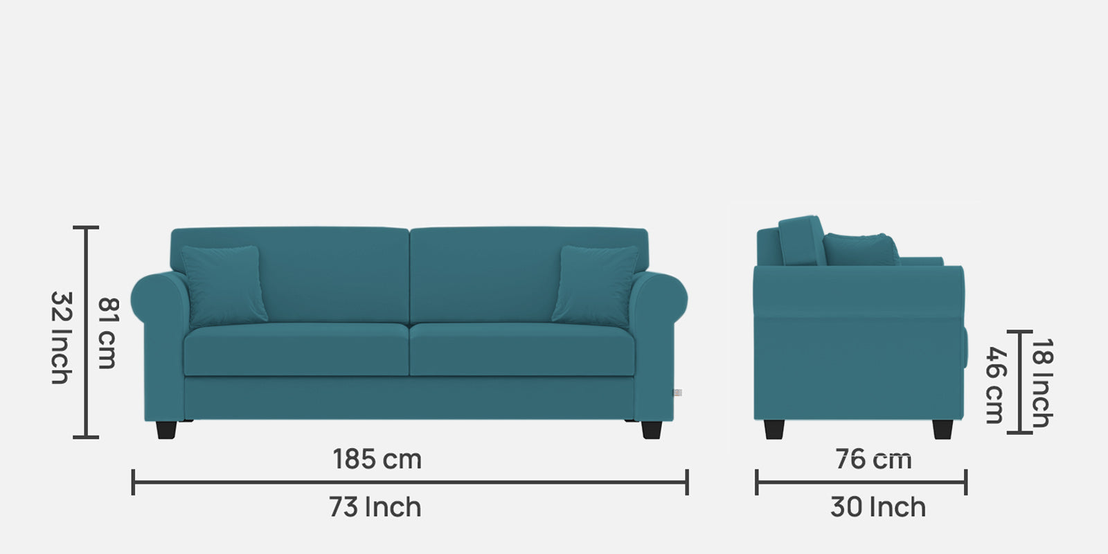 Numonk Velvet 3 Seater Sofa In Aqua Blue Colour - Febonic Living