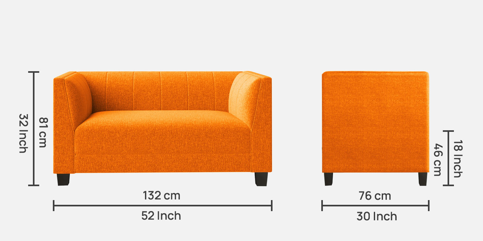 Chastin Fabric 2 Seater Sofa in Vivid Orange Colour