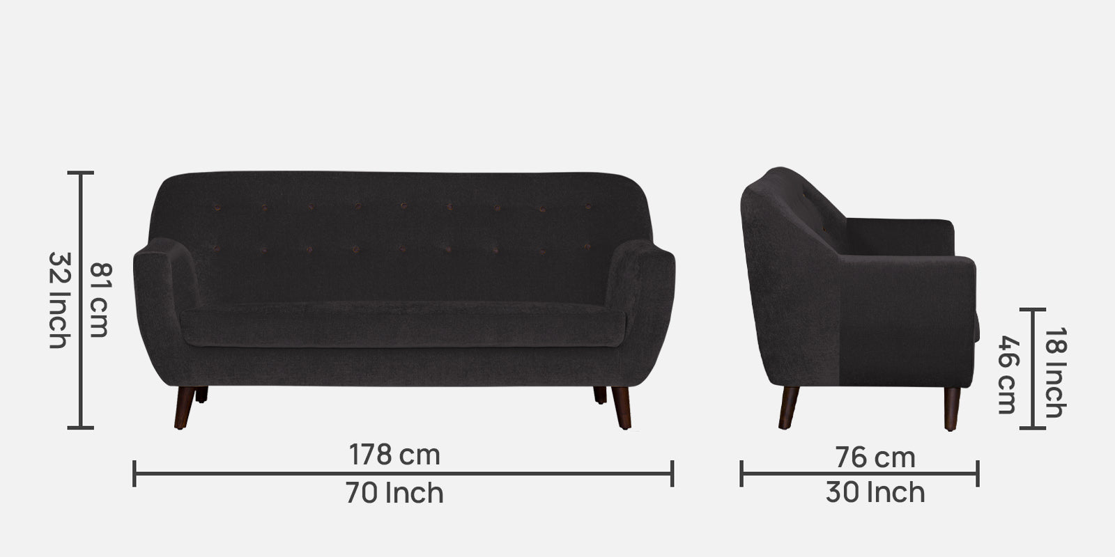 German Fabric 3 Seater Sofa In Maba Grey Colour - Febonic Living