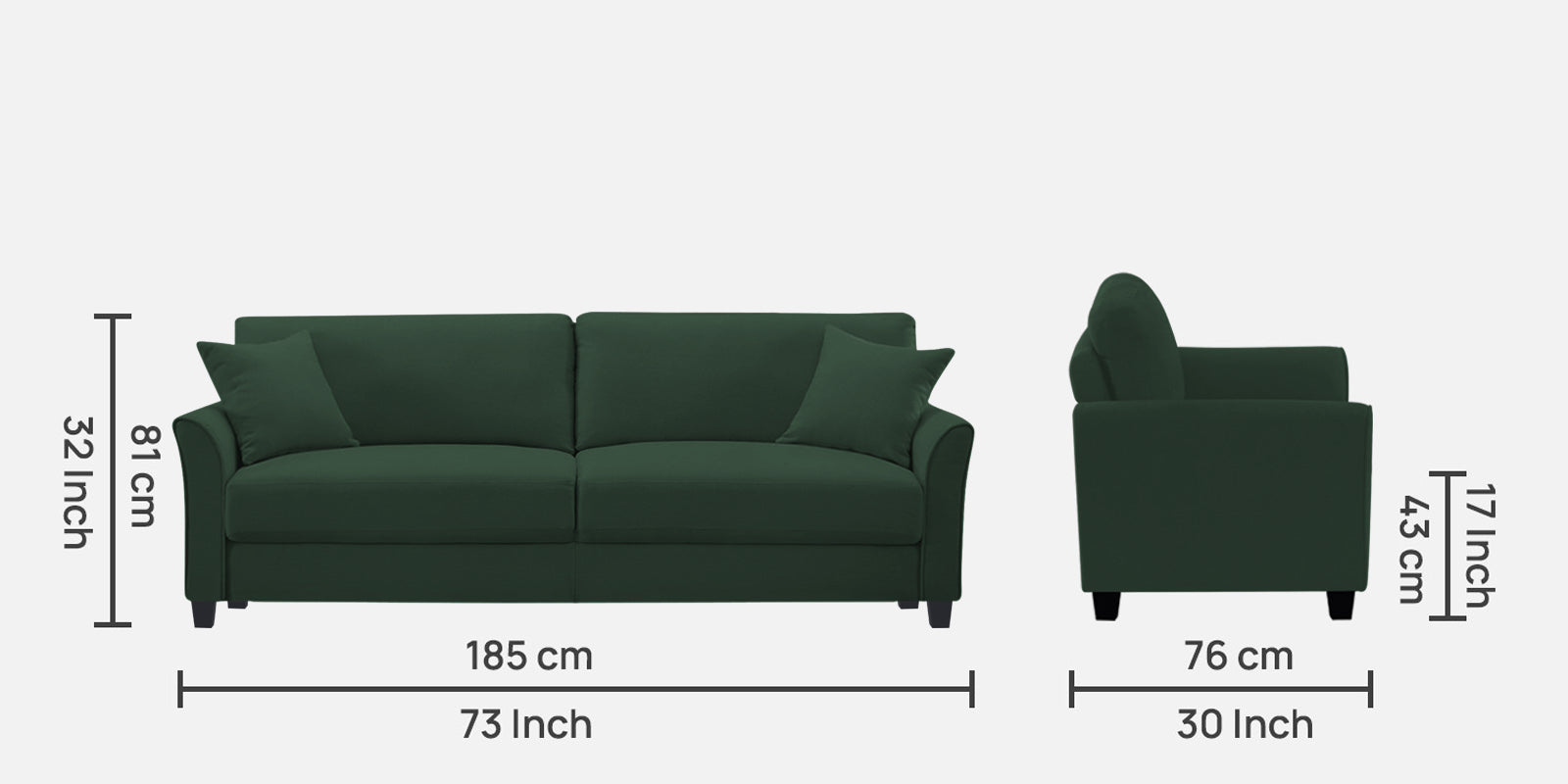 Daroo Velvet 3 Seater Sofa In Amazon Green Colour - Febonic Living