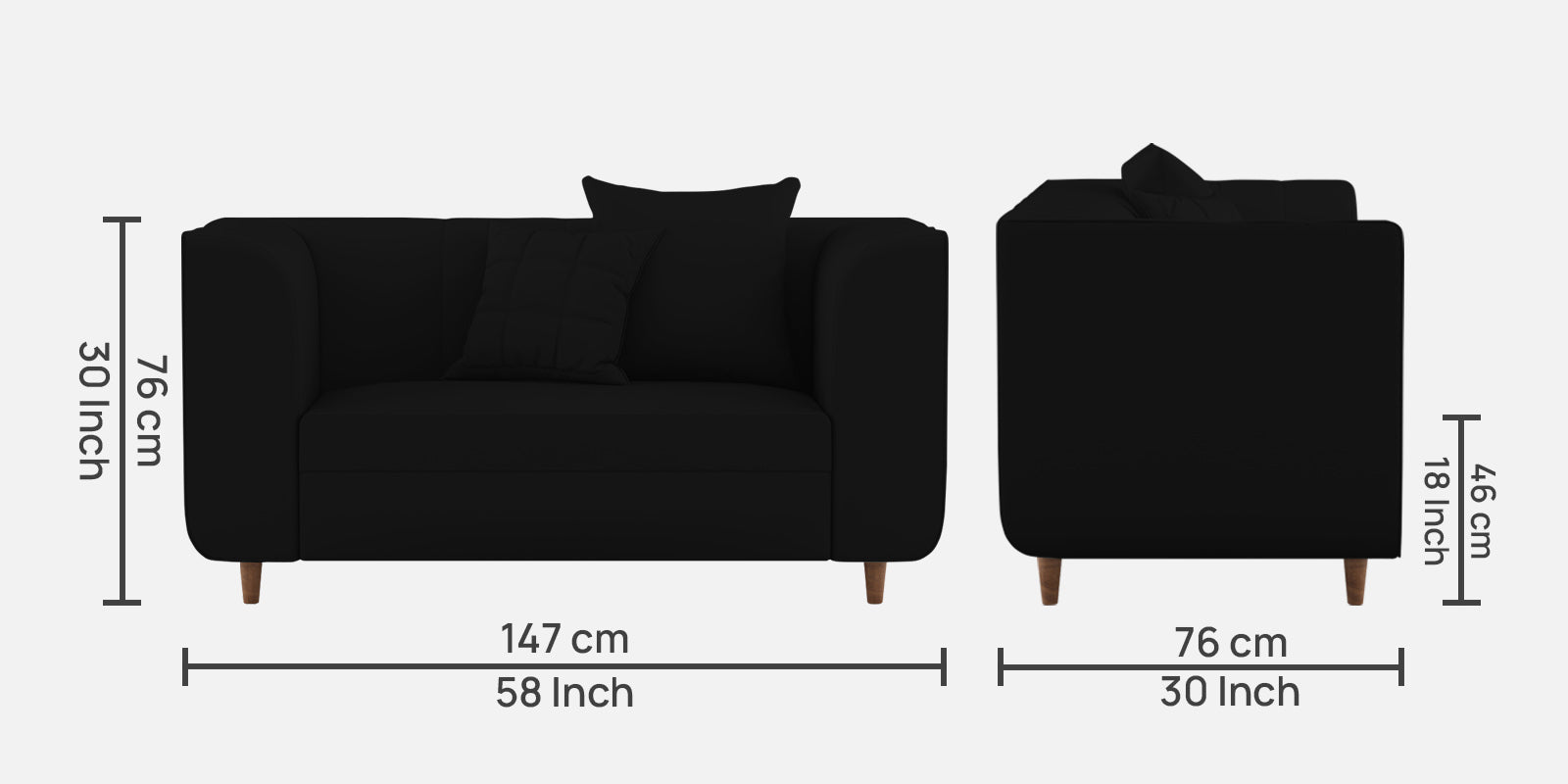 Sumo Velvet 2 Seater Sofa In Adam Black Colour - Febonic Living