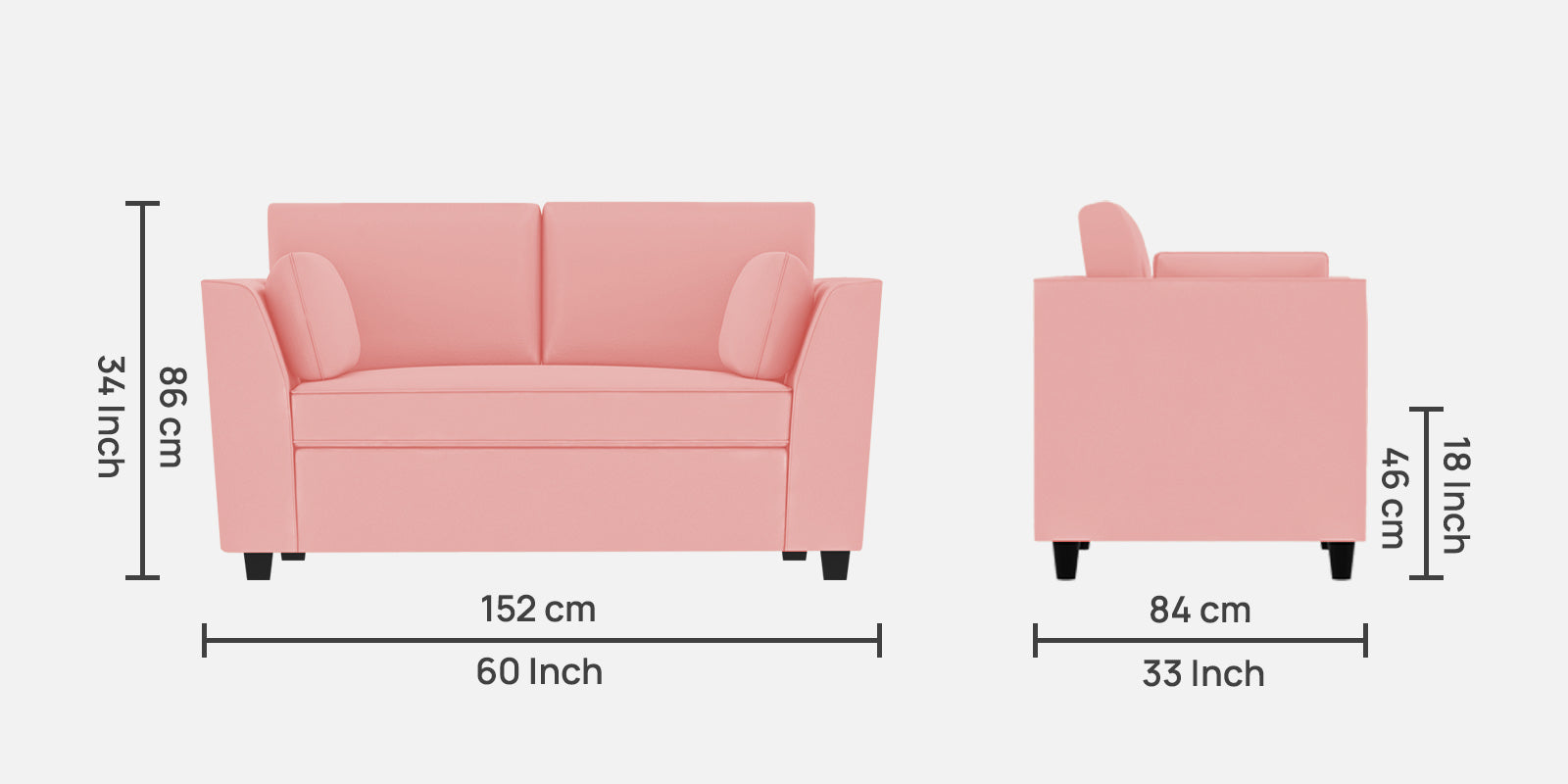 Bristo Velvet 2 Seater Sofa in Millennial pink Colour With Storage