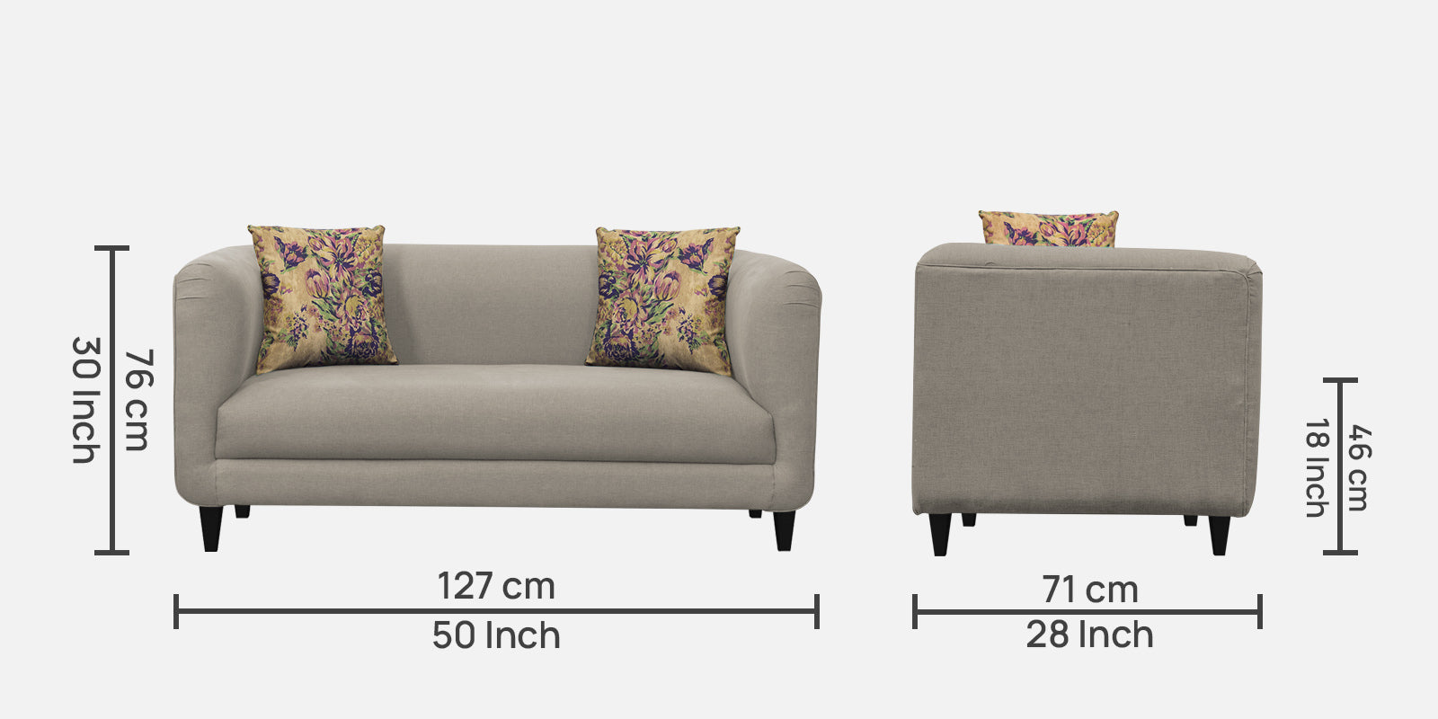 Niki Fabric 2 Seater Sofa In Ash Grey Colour - Febonic Living