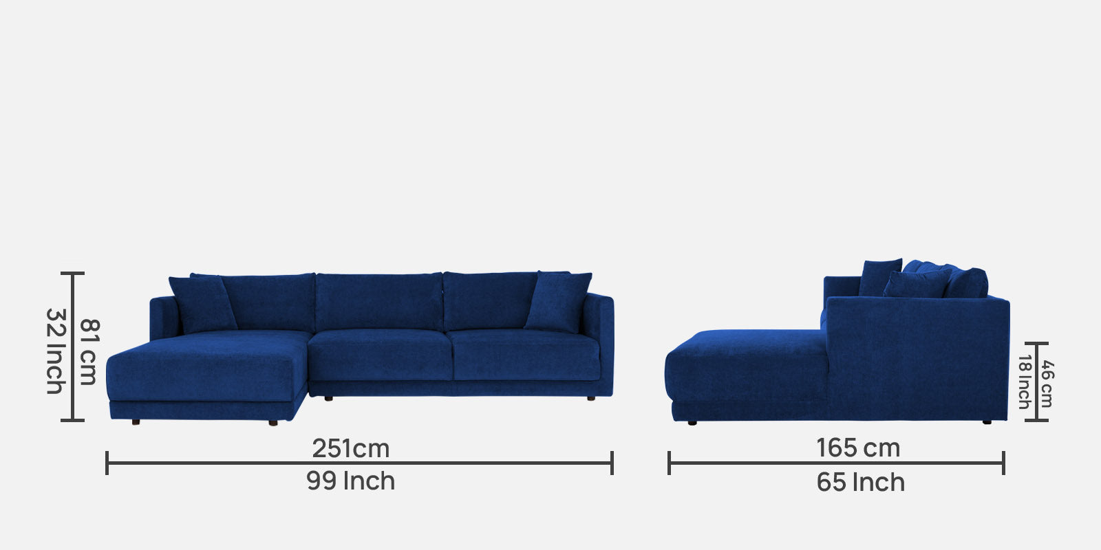 Northern Fabric RHS Sectional Sofa (3+Lounger) In Royal blue Colour - Febonic Living
