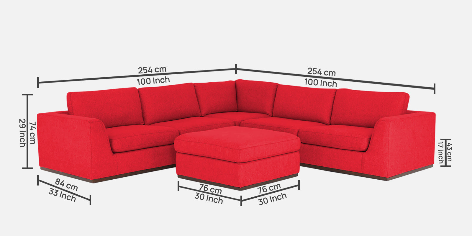 Freedom Velvet 6 Seater RHS Corner Sofa In Ox Blood Maroon Colour With Ottoman - Febonic Living