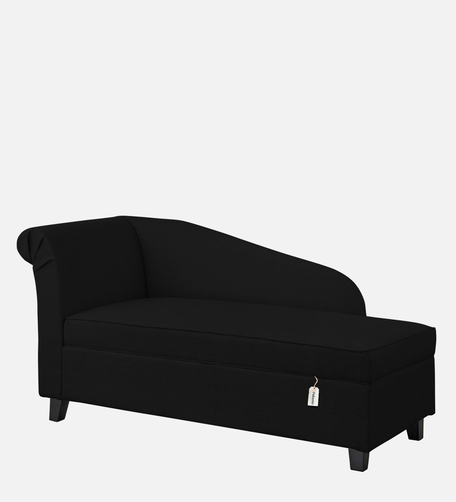 Toppy Fabric RHS Chaise Lounger In Zed Black Colour With Storage - Febonic Living