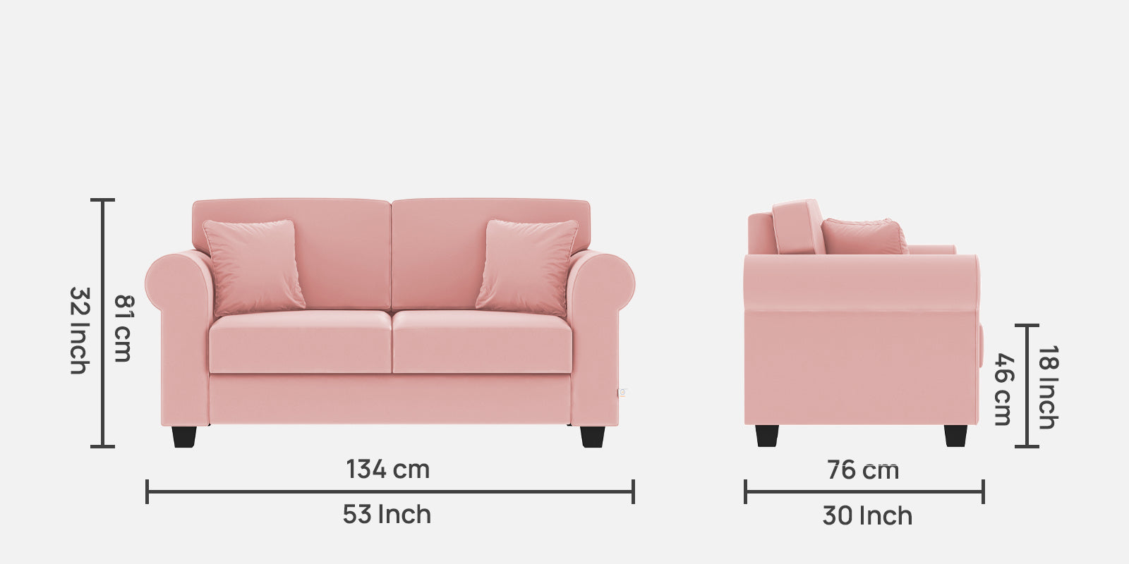 Numonk Velvet 2 Seater Sofa In Millennial Pink Colour - Febonic Living