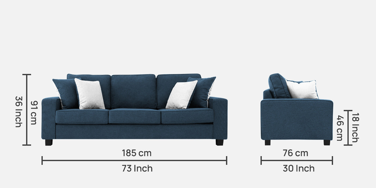 Ladybug Fabric 3 Seater Sofa In Light Blue Colour - Febonic Living