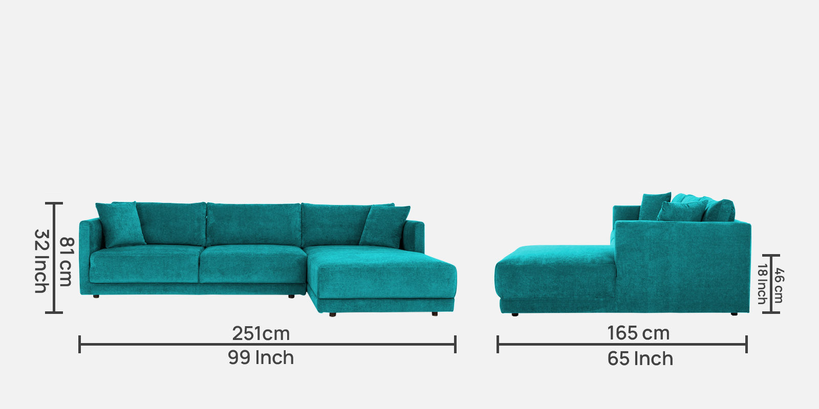 Northern Fabric LHS Sectional Sofa (3+Lounger) In Sea Green Colour - Febonic Living