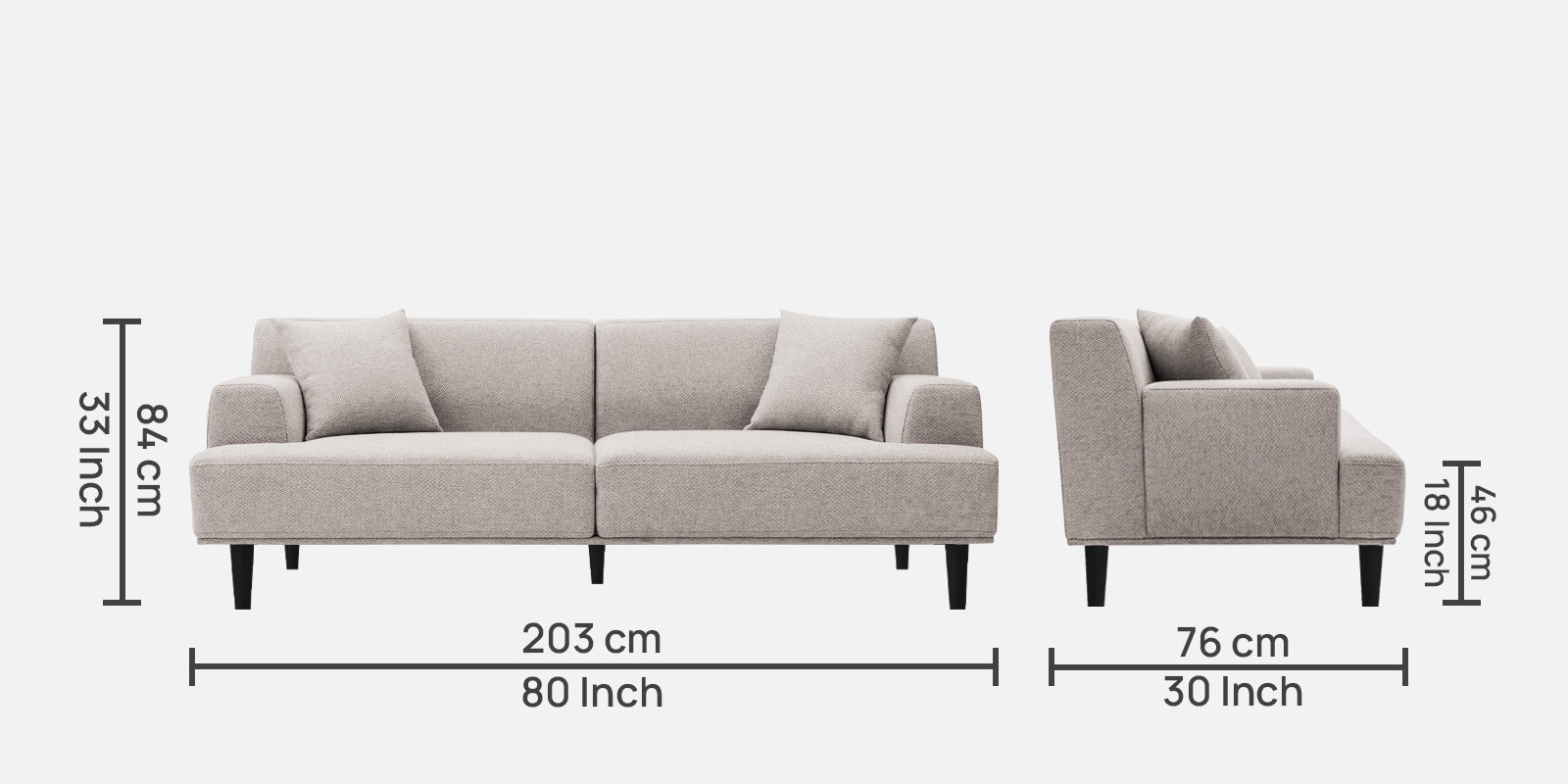 Cobby Fabric 3 Seater Sofa In Storm Grey Colour - Febonic Living