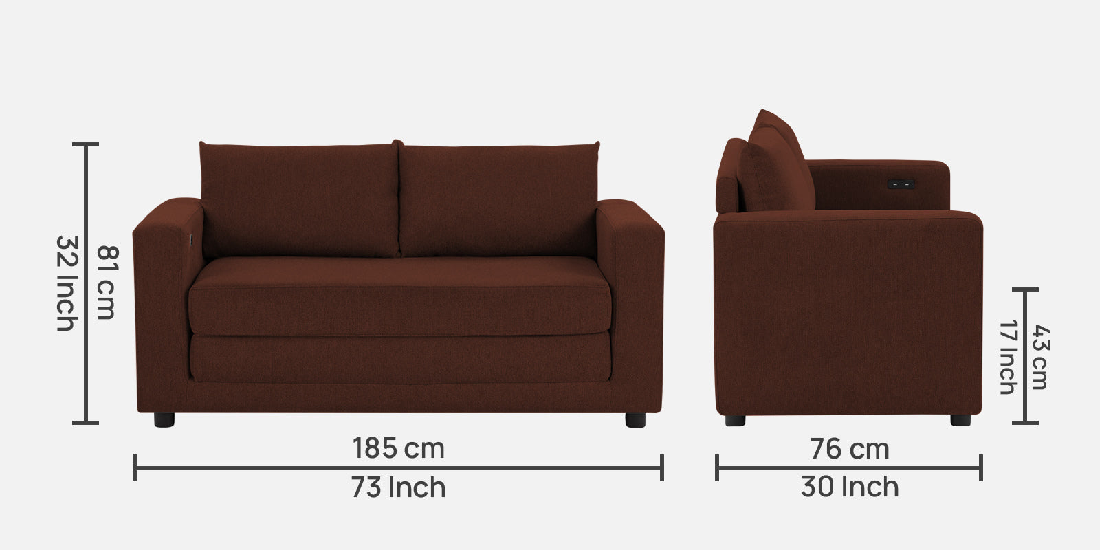 Roman Fabric 3 Seater Foldable Sofa Cum Bed In Coffee Brown Colour With USB Portable Type