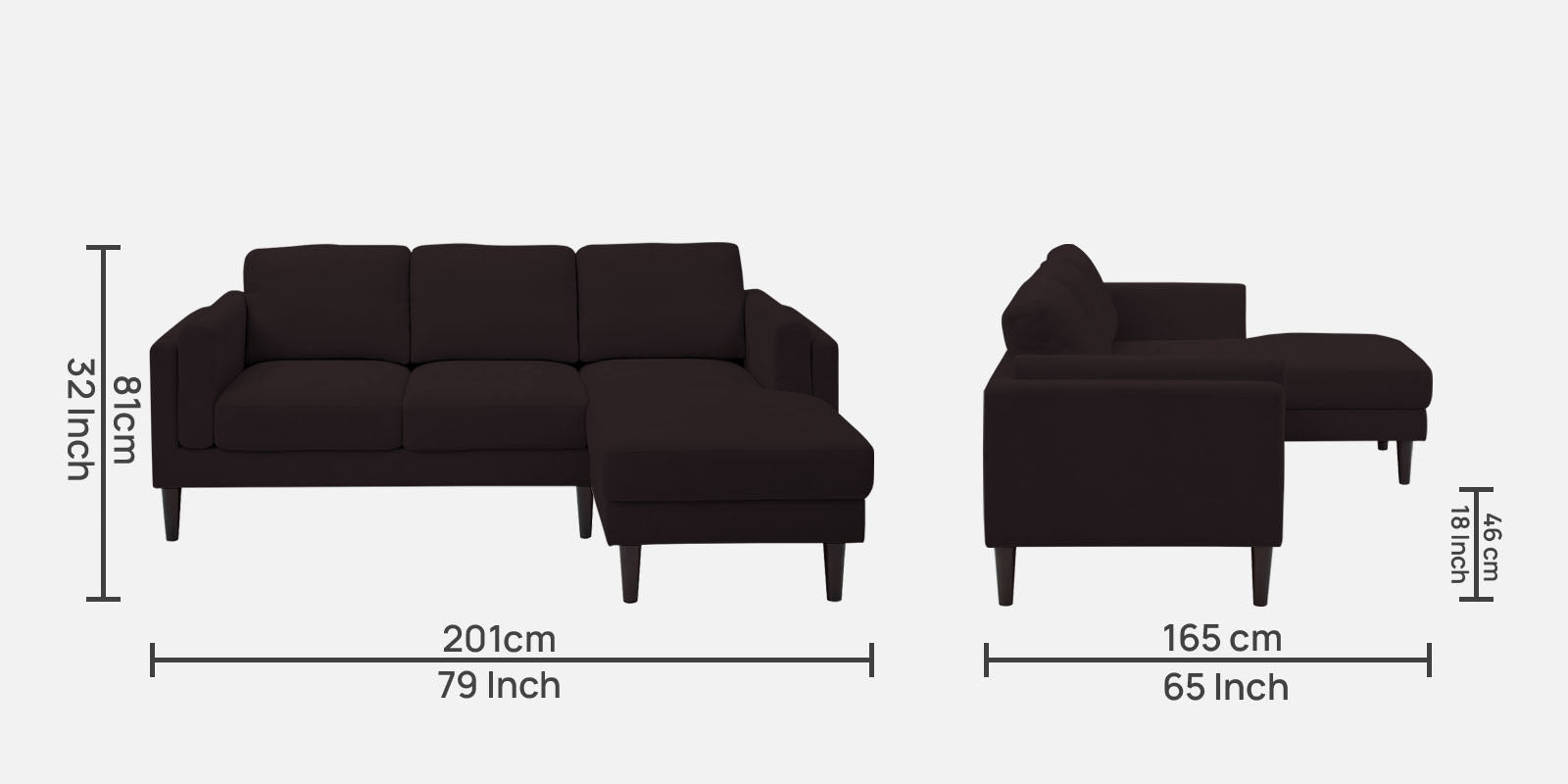 Creata Fabric LHS Sectional Sofa (2+Lounger) in Cara Brown Colour by Febonic