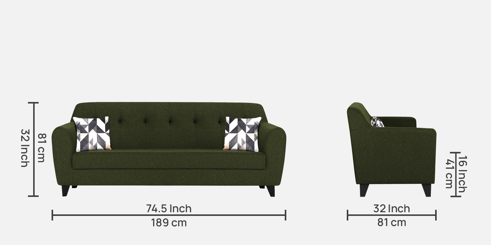 Melaan Fabric 3 Seater Sofa In Olive Green Colour - Febonic Living