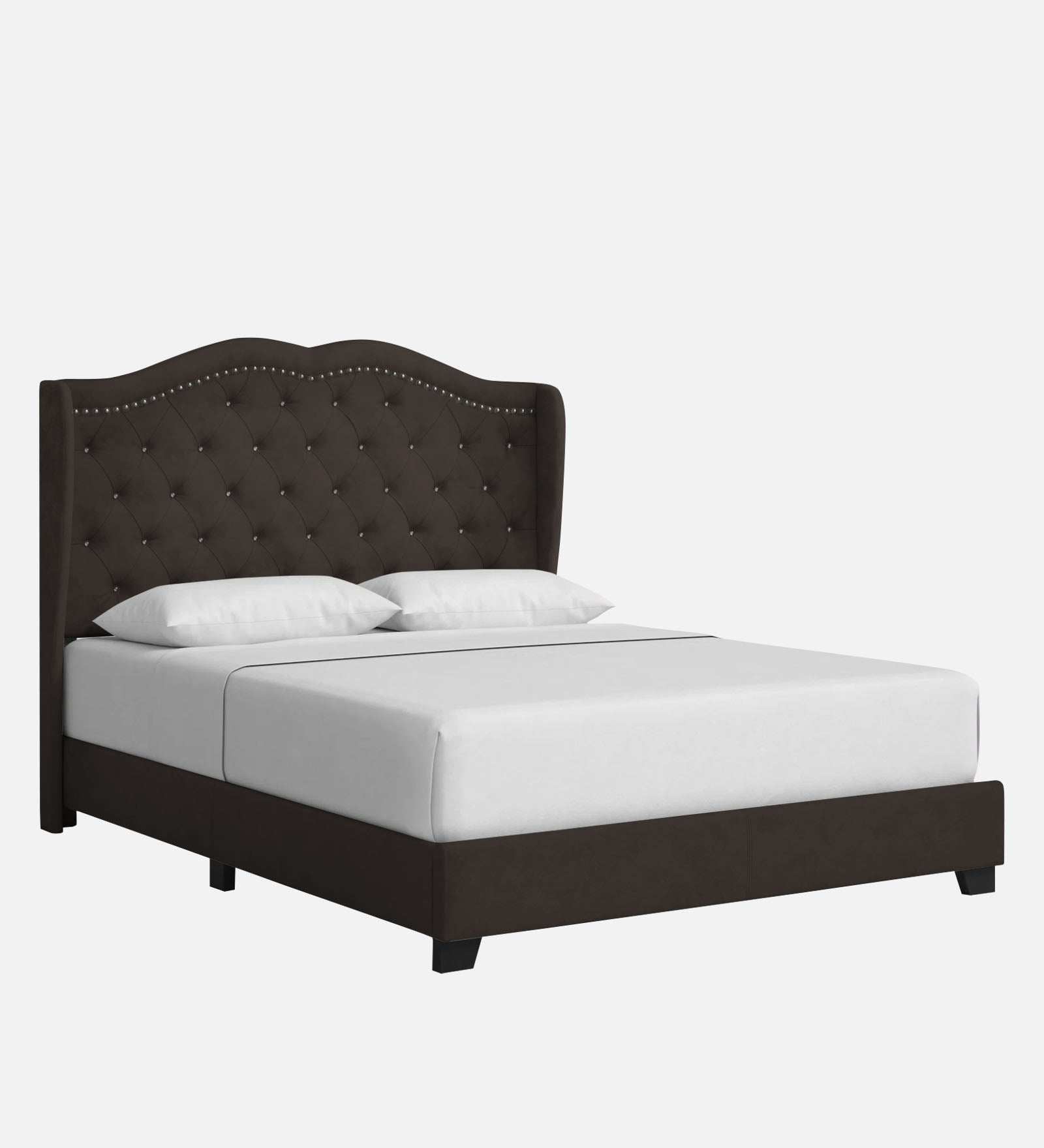 Blake Fabric Queen Size Bed in Dark Brown Colour - Febonic Living