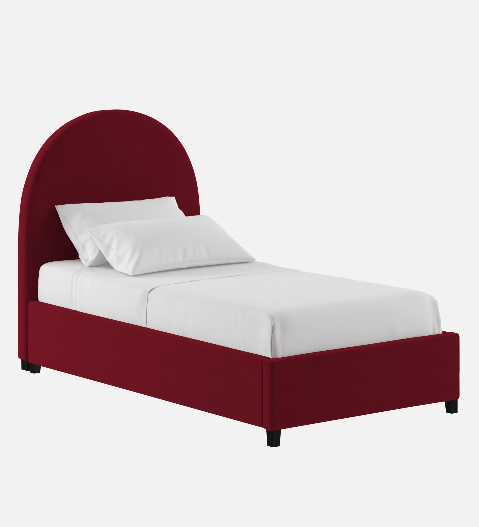 Maro Velvet Upholstered Single Size Bed In Dark Maroon Colour - Febonic Living