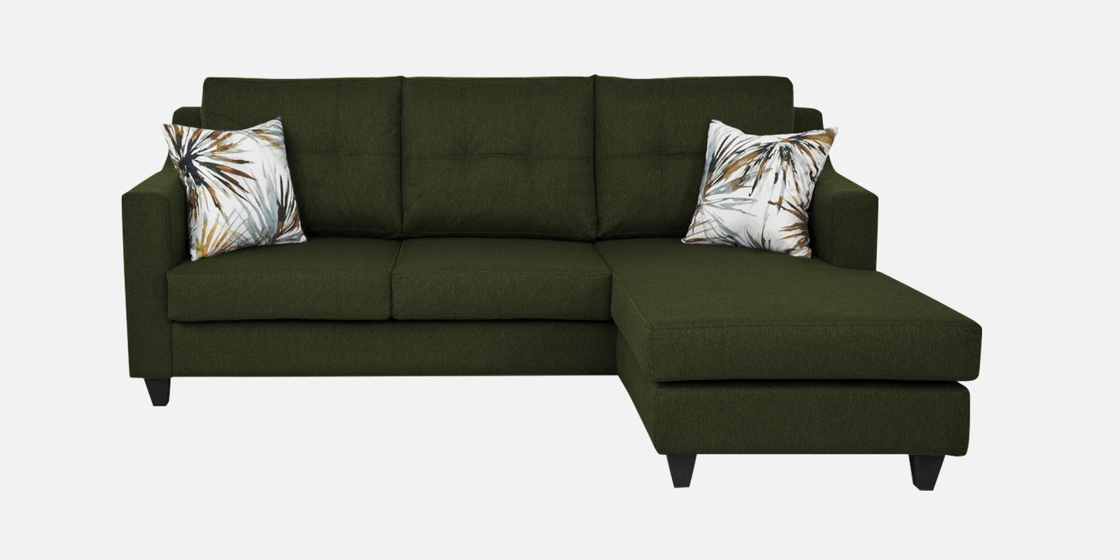 Welly Fabric LHS Sectional Sofa (2+Lounger) In Olive Green Colour - Febonic Living