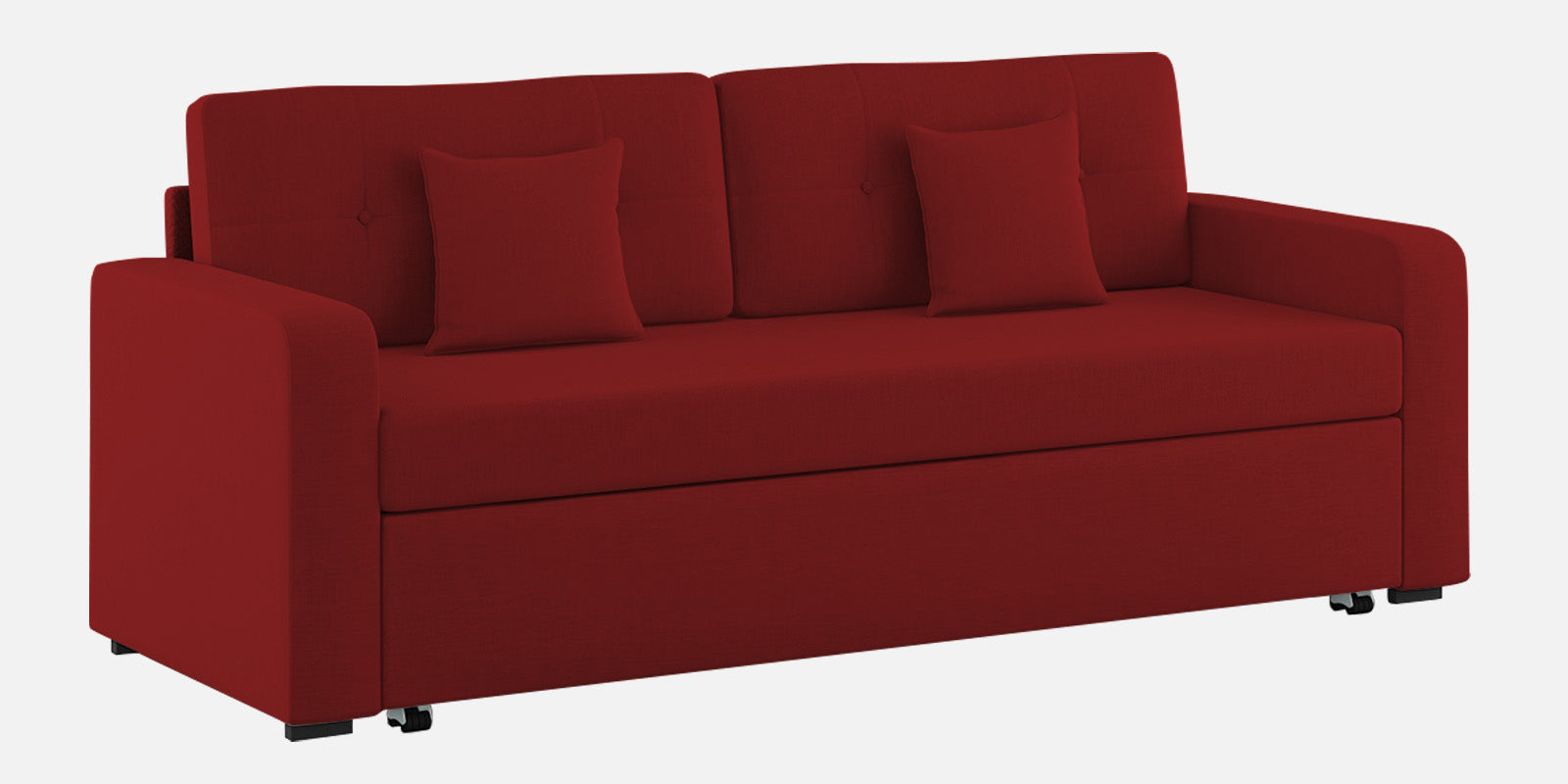 Rocky Fabric 3 Seater Pull Out Sofa Cum Bed In Blood Maroon Colour With Storage - Febonic Living