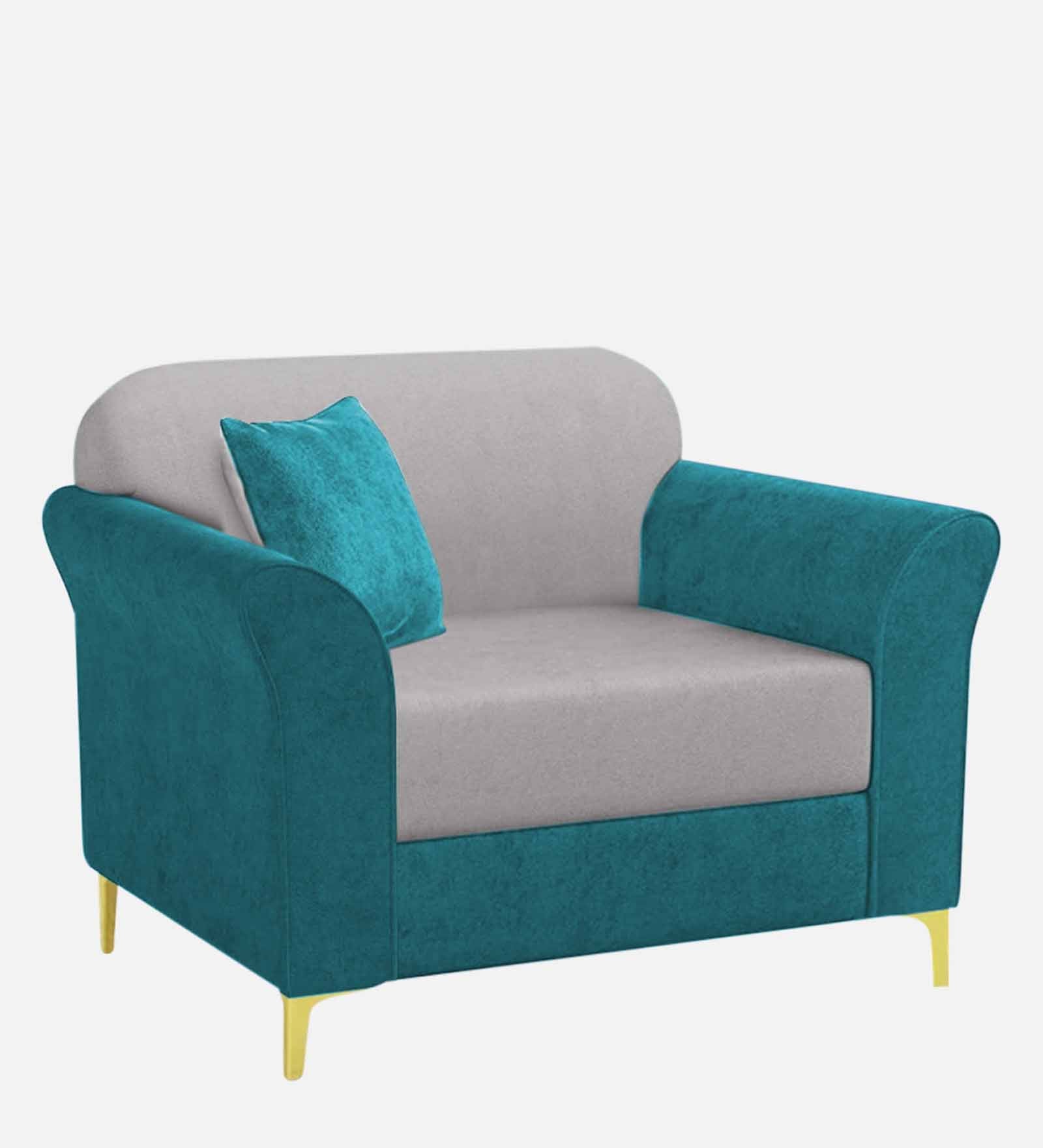 Jordan Velvet 1 Seater Sofa In Pine Green And Concreate Grey Colour - Febonic Living