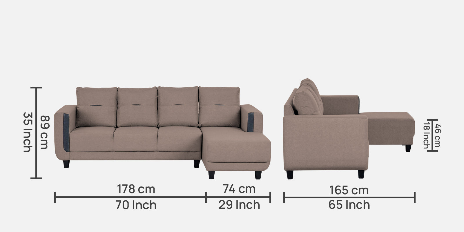 Perry Fabric LHS Sectional Sofa (3+Lounger) In Kadhi Beige Colour - Febonic Living