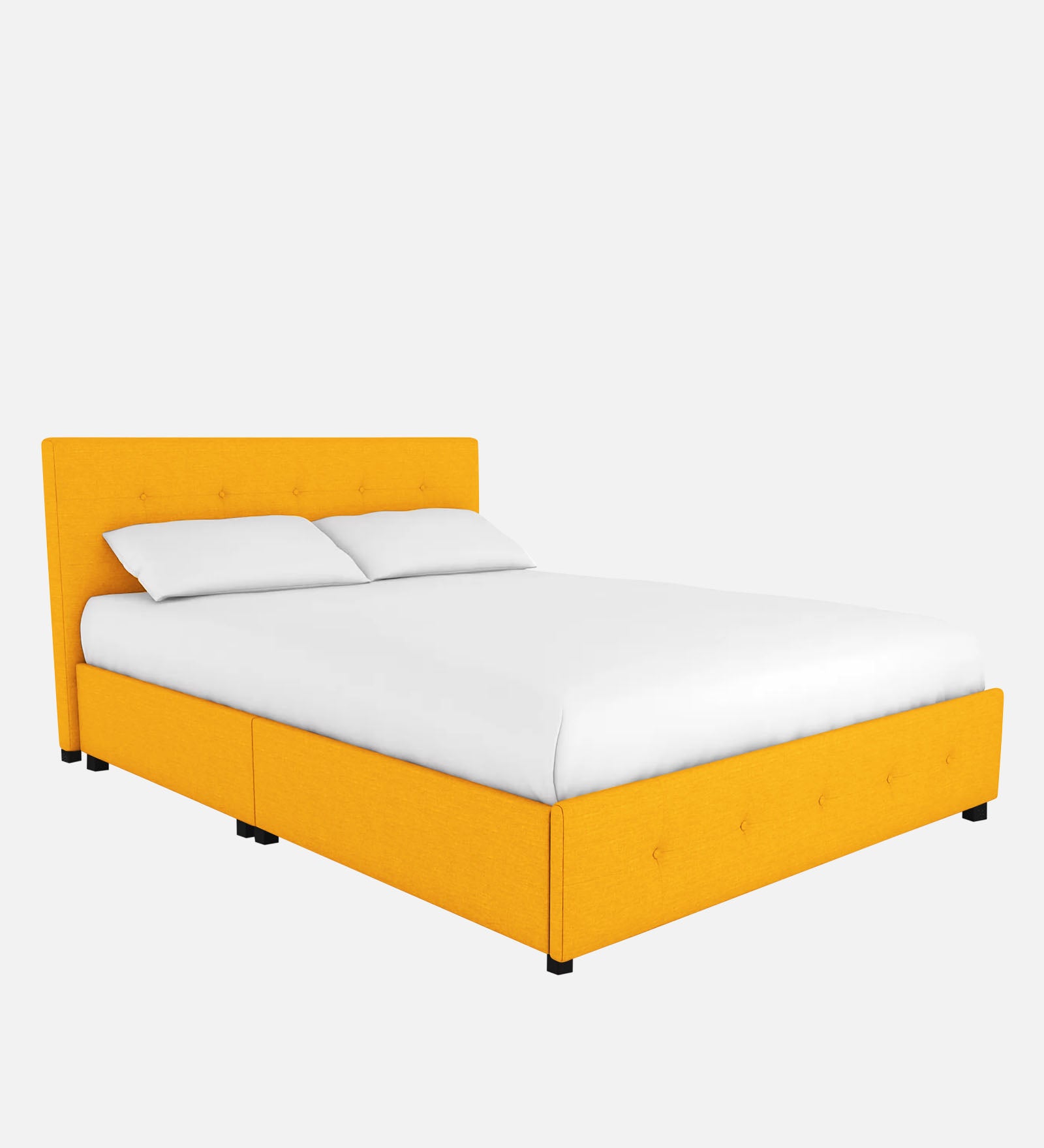 Lido Fabric King Size Bed In Bold Yellow Colour With Drawer Storage - Febonic Living