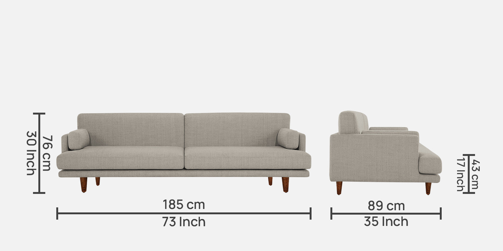 Ricky Fabric 3 Seater Sofa In Ash Grey Colour - Febonic Living