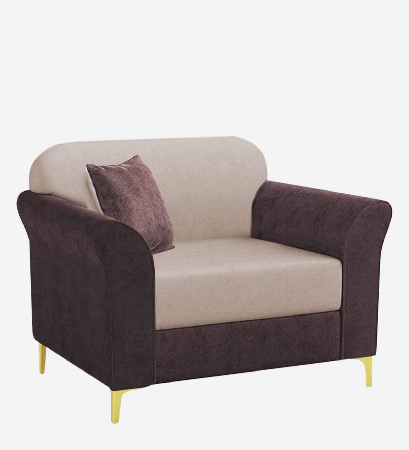 Jordan Velvet 1 Seater Sofa In Mocha Brown And Camel Beige Colour - Febonic Living