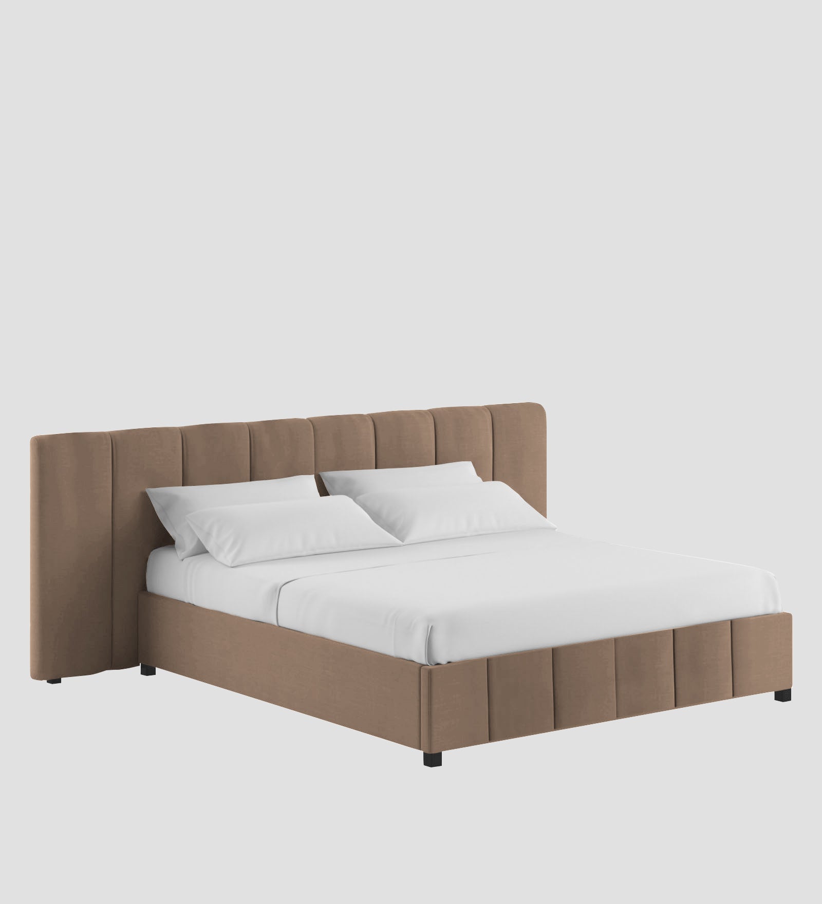 Nora Fabric Queen Size Bed In Cookie Beige Colour With Box Storage