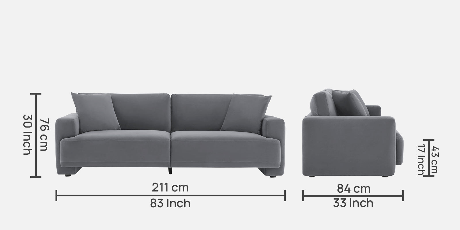Kosta Velvet 3 Seater Sofa In Pubble Grey Colour - Febonic Living