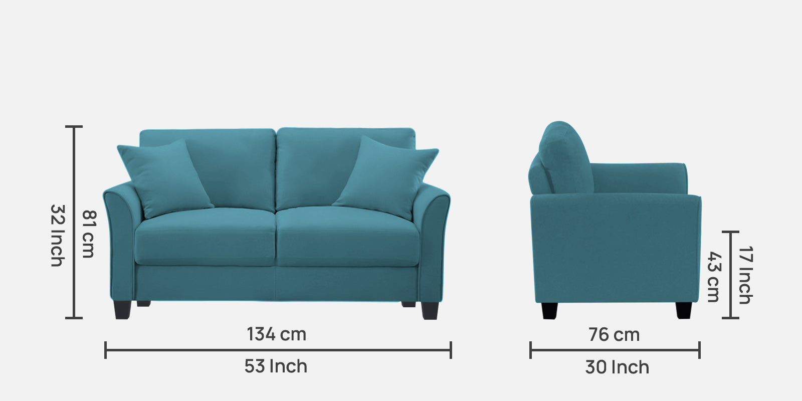 Daroo Velvet 2 Seater Sofa In Aqua Blue Colour - Febonic Living