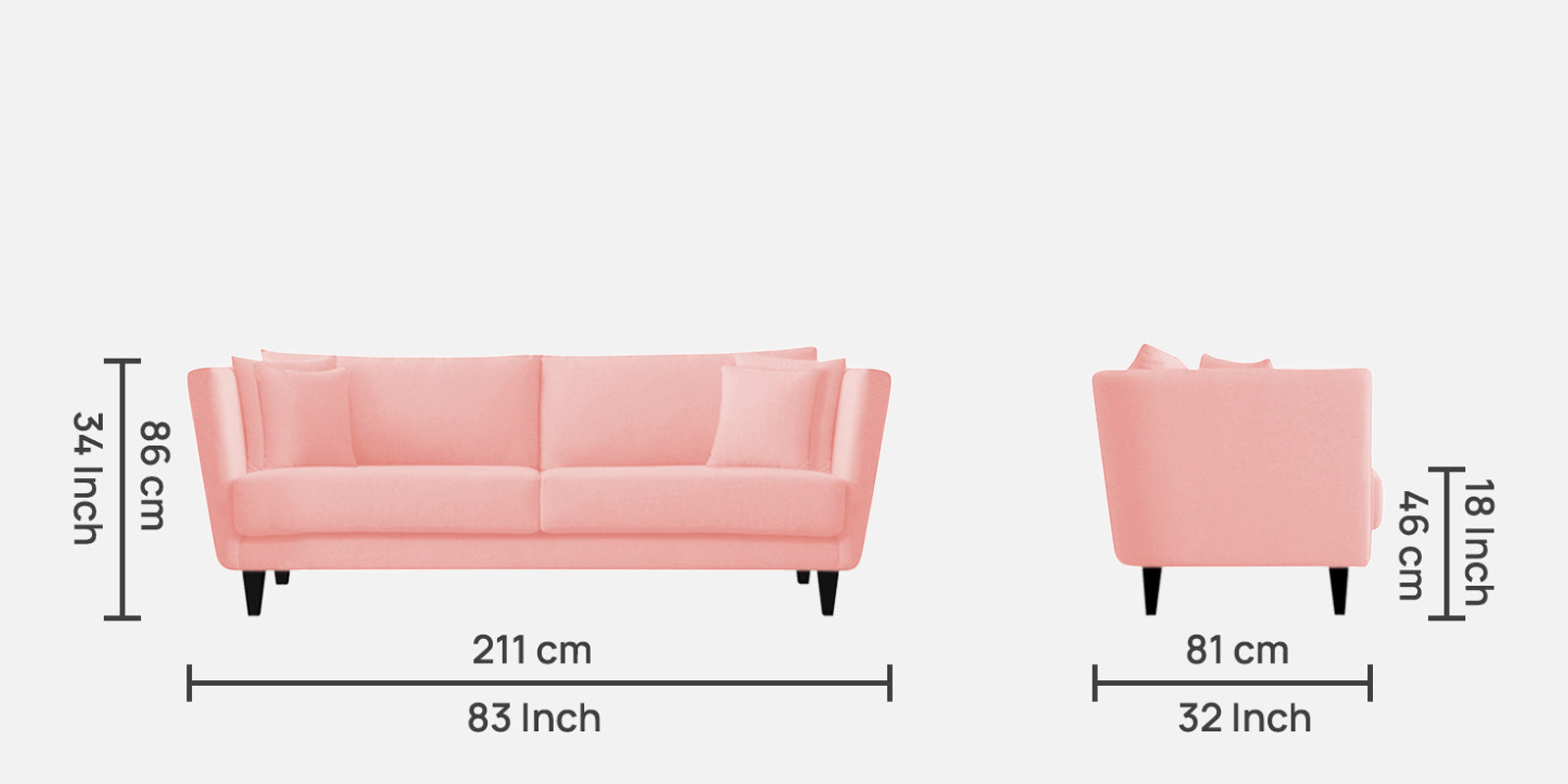 Norway Velvet 3 Seater Sofa In Millennial Pink Colour - Febonic Living