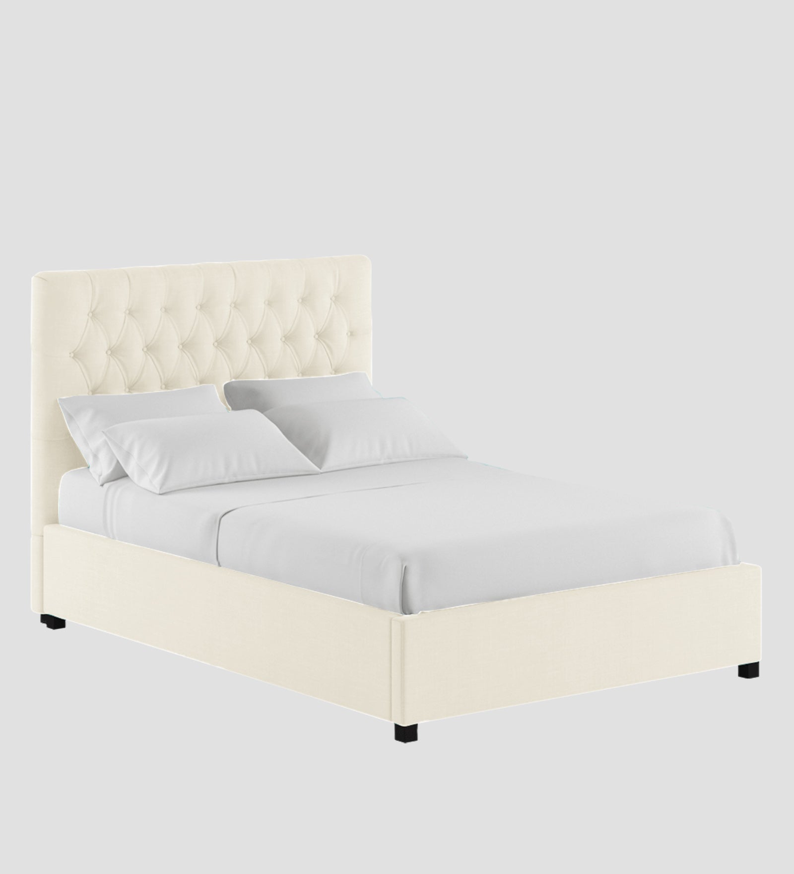 Isko Fabric King Size Bed In Ivory Cream Colour With Storage Box - Febonic Living