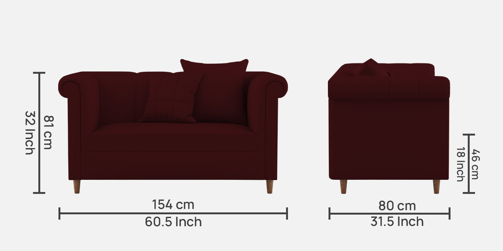 Rubi Velvet 2 Seater Sofa In Blood Maroon Colour - Febonic Living