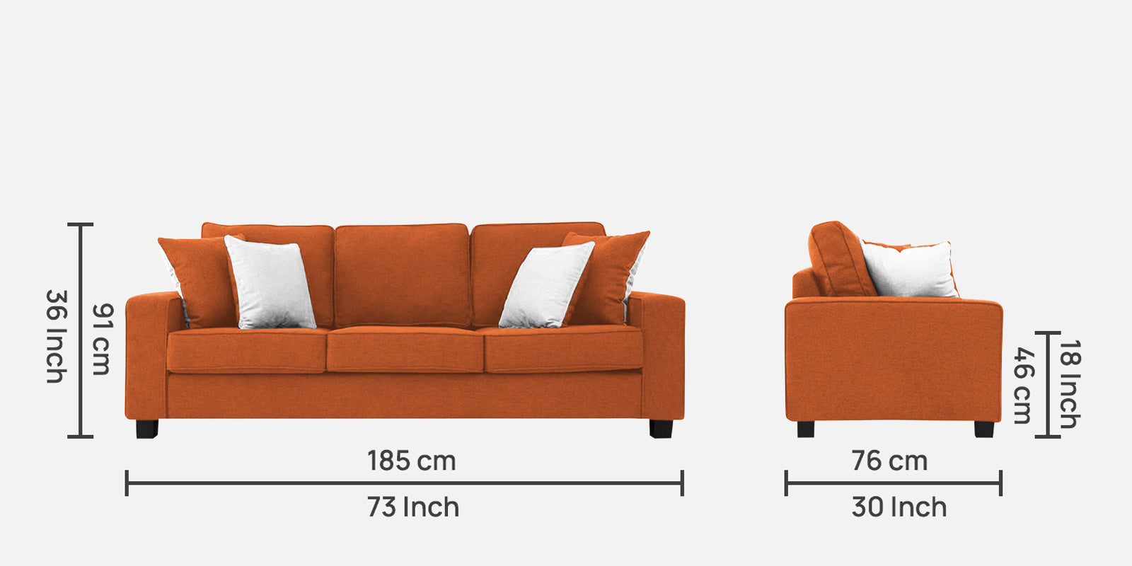 Ladybug Fabric 3 Seater Sofa In Vivid Orange Colour