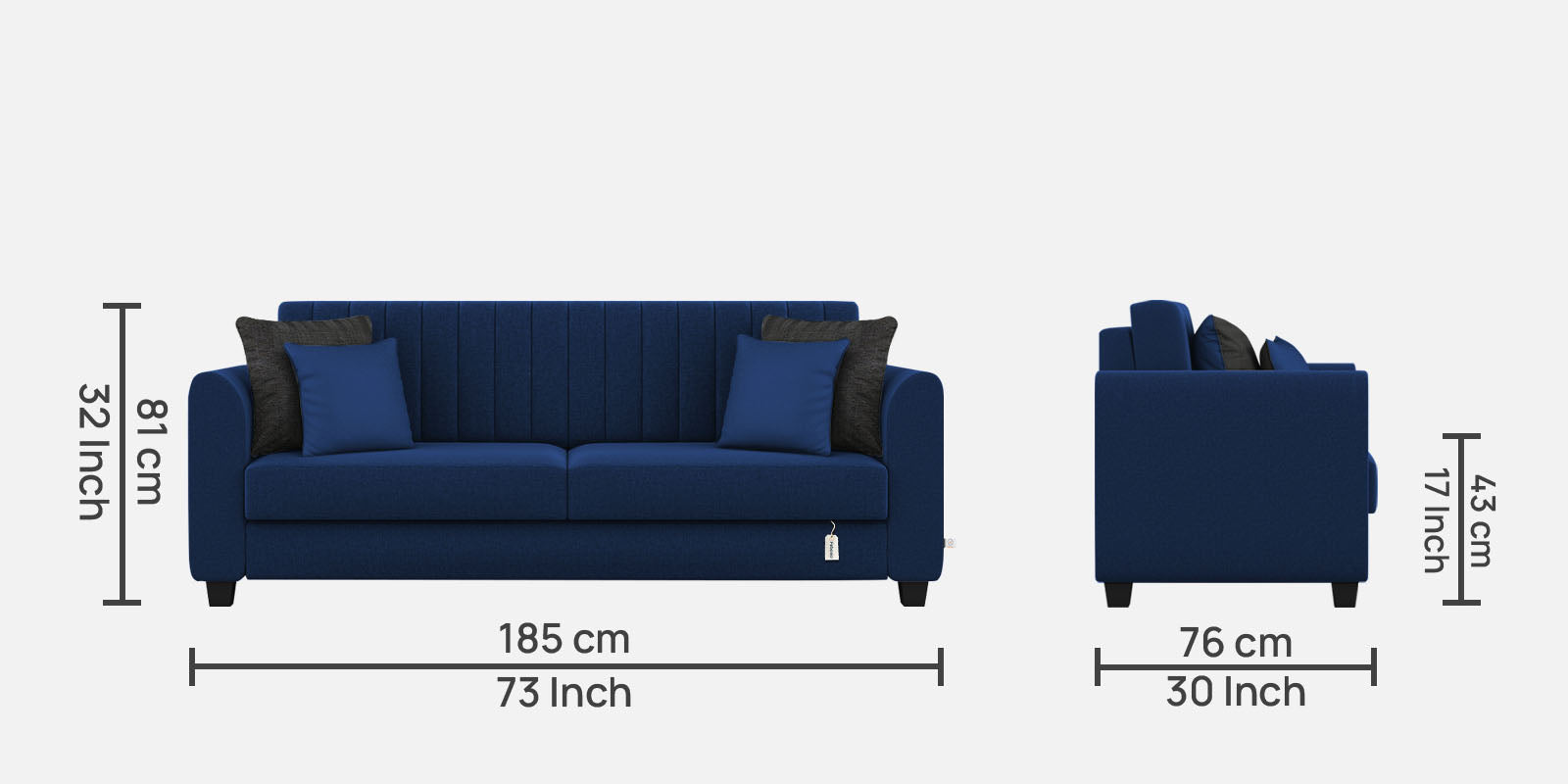 Cosmic Fabric 3 Seater Sofa In Royal Blue Colour - Febonic Living