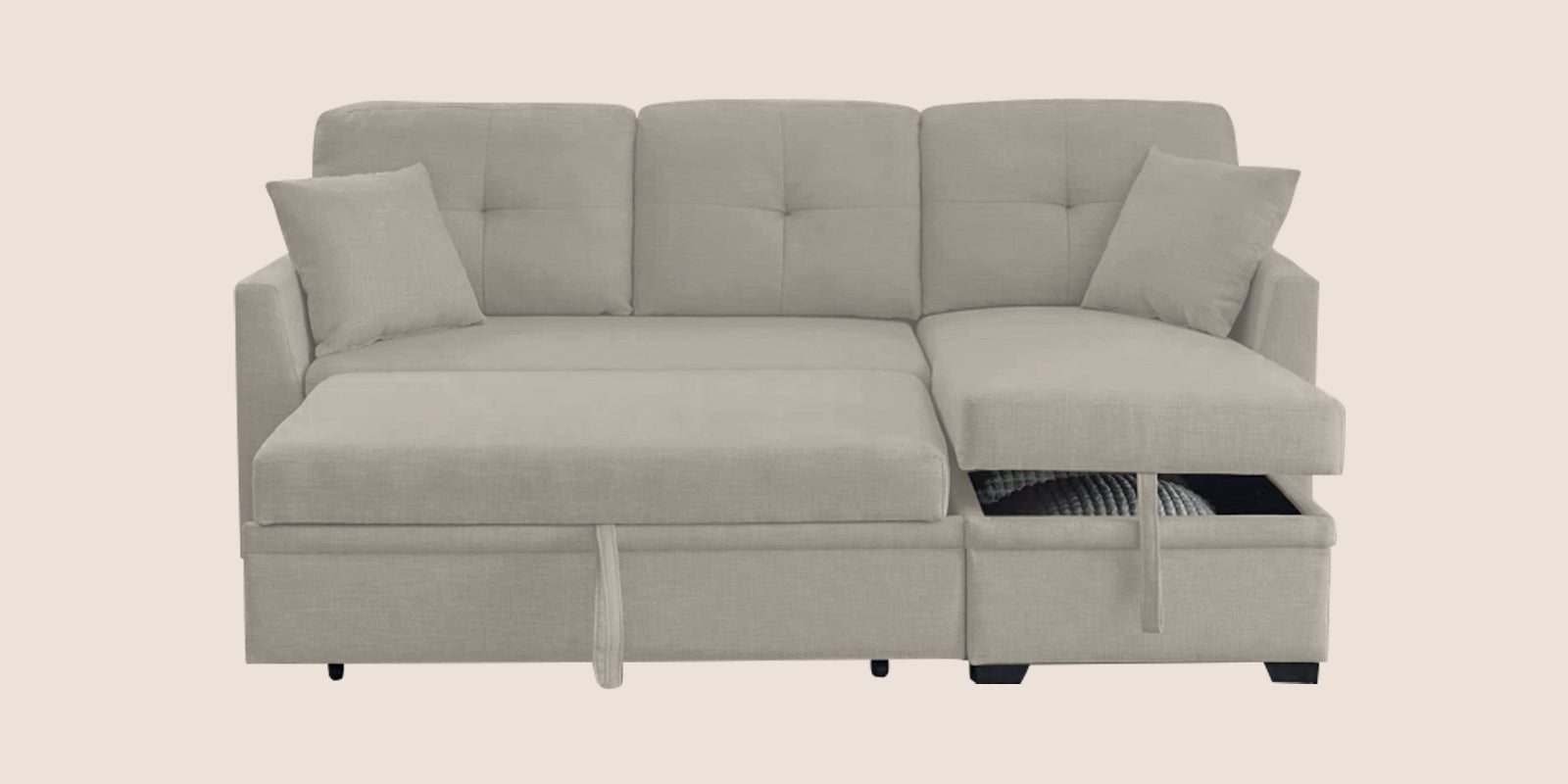 Jody Fabric 3 Seater Pull Out Sofa Cum Bed In Ash Grey Colour With Storage - Febonic Living