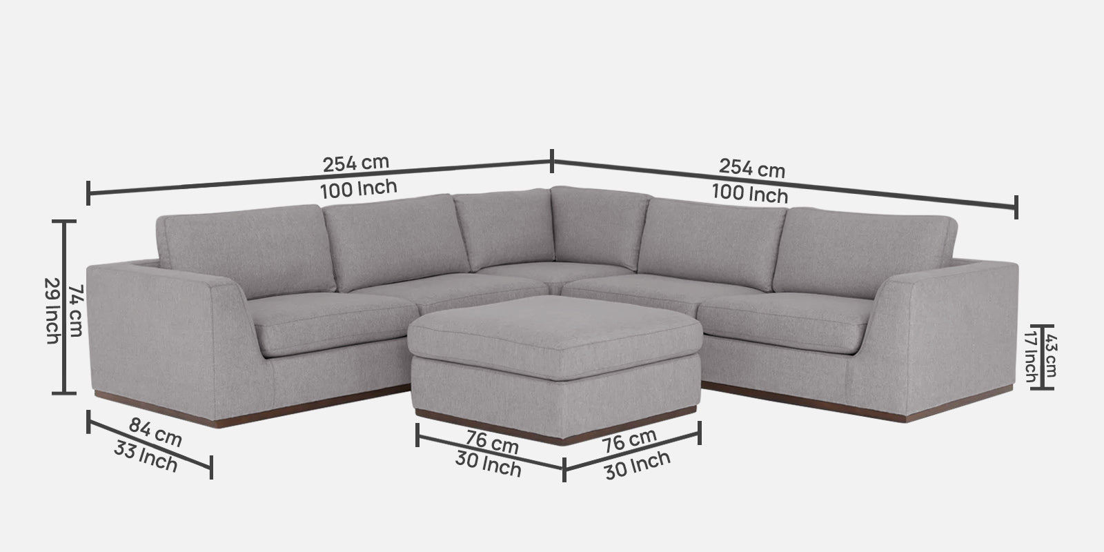 Freedom Velvet 6 Seater LHS Corner Sofa In Concrete Grey Colour With Ottoman - Febonic Living