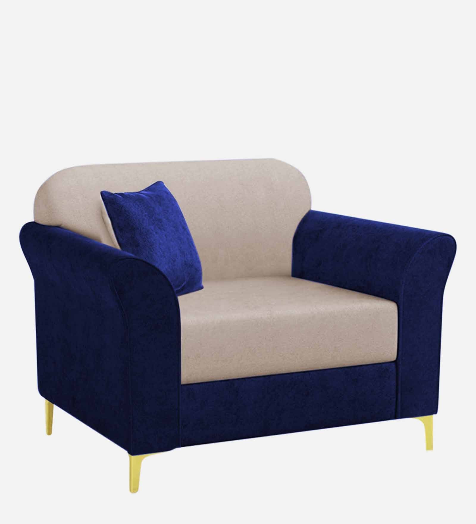 Jordan Velvet 1 Seater Sofa In Imperial Blue And Camel Beige Colour - Febonic Living