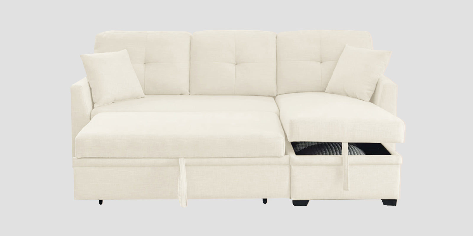 Jody Fabric 3 Seater Pull Out Sofa Cum Bed In Ivory Cream Colour With Storage - Febonic Living
