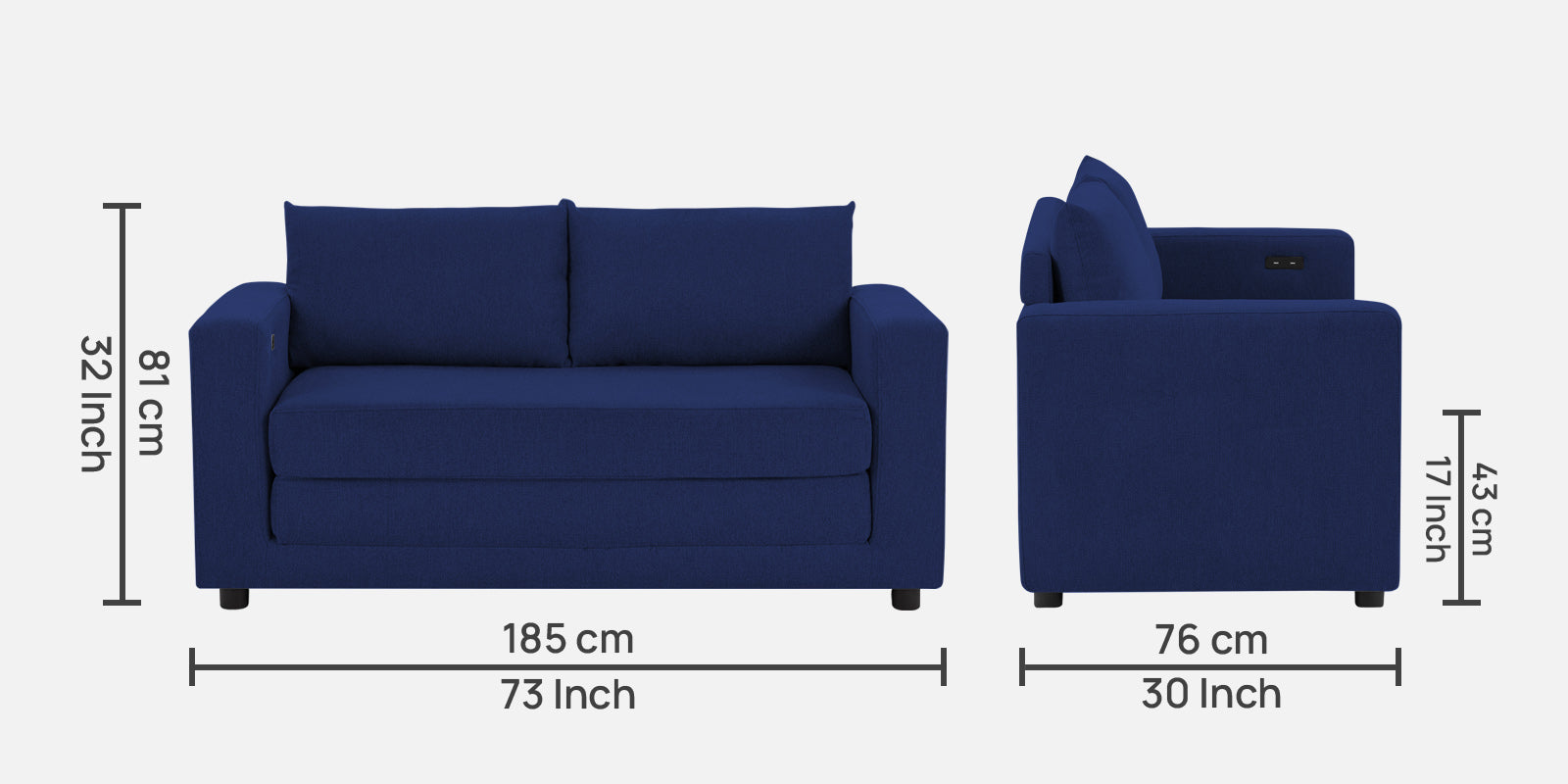 Roman Fabric 3 Seater Foldable Sofa Cum Bed In Royal Blue Colour With USB Portable Type - Febonic Living