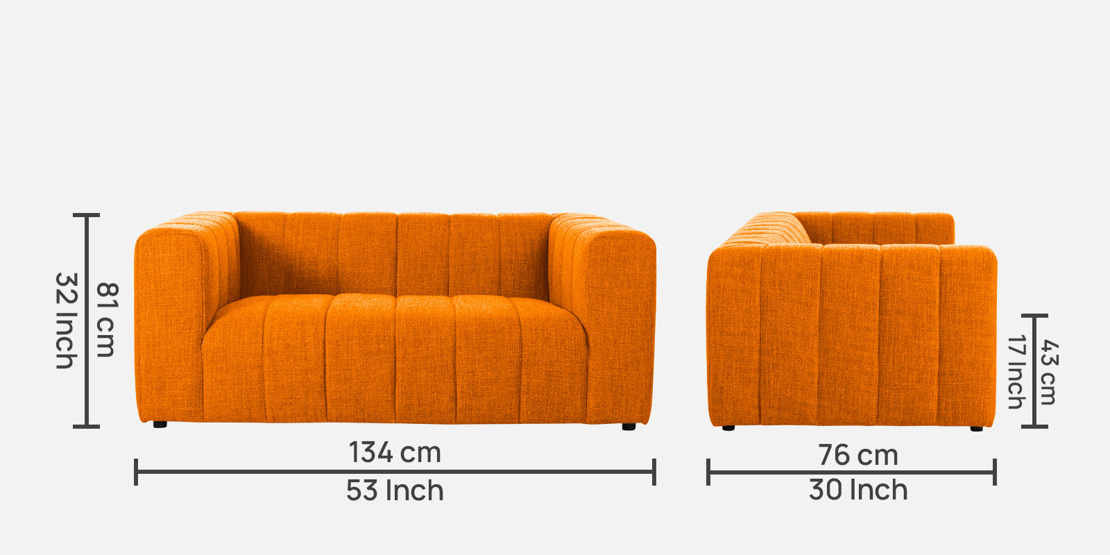 Lara Fabric 2 Seater Sofa In Vivid Orange Colour - Febonic Living