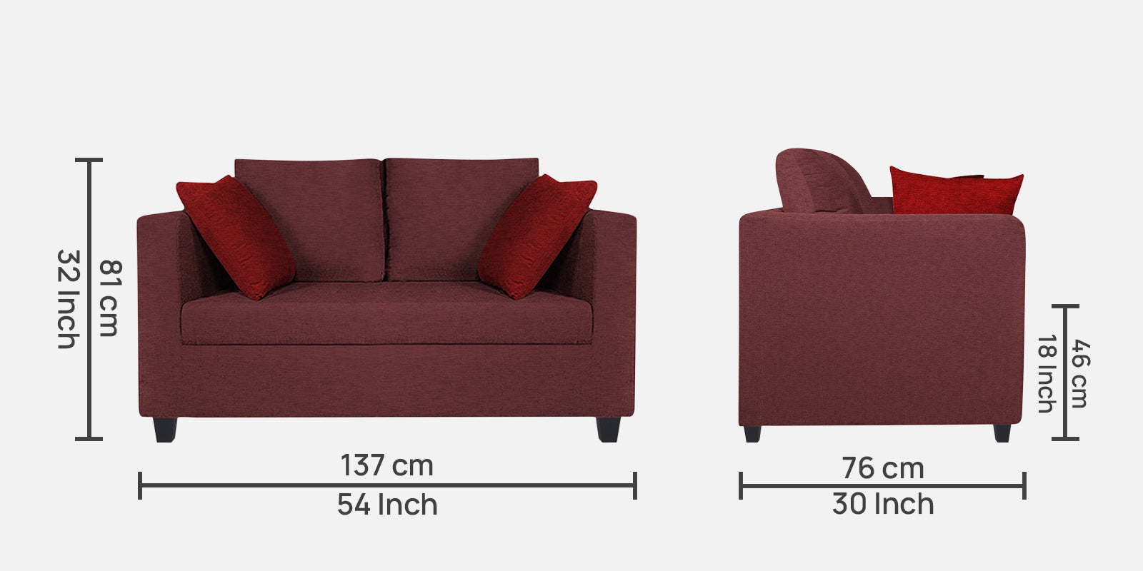 Nuska Fabric 2 Seater Sofa In Blaze Red Colour - Febonic Living