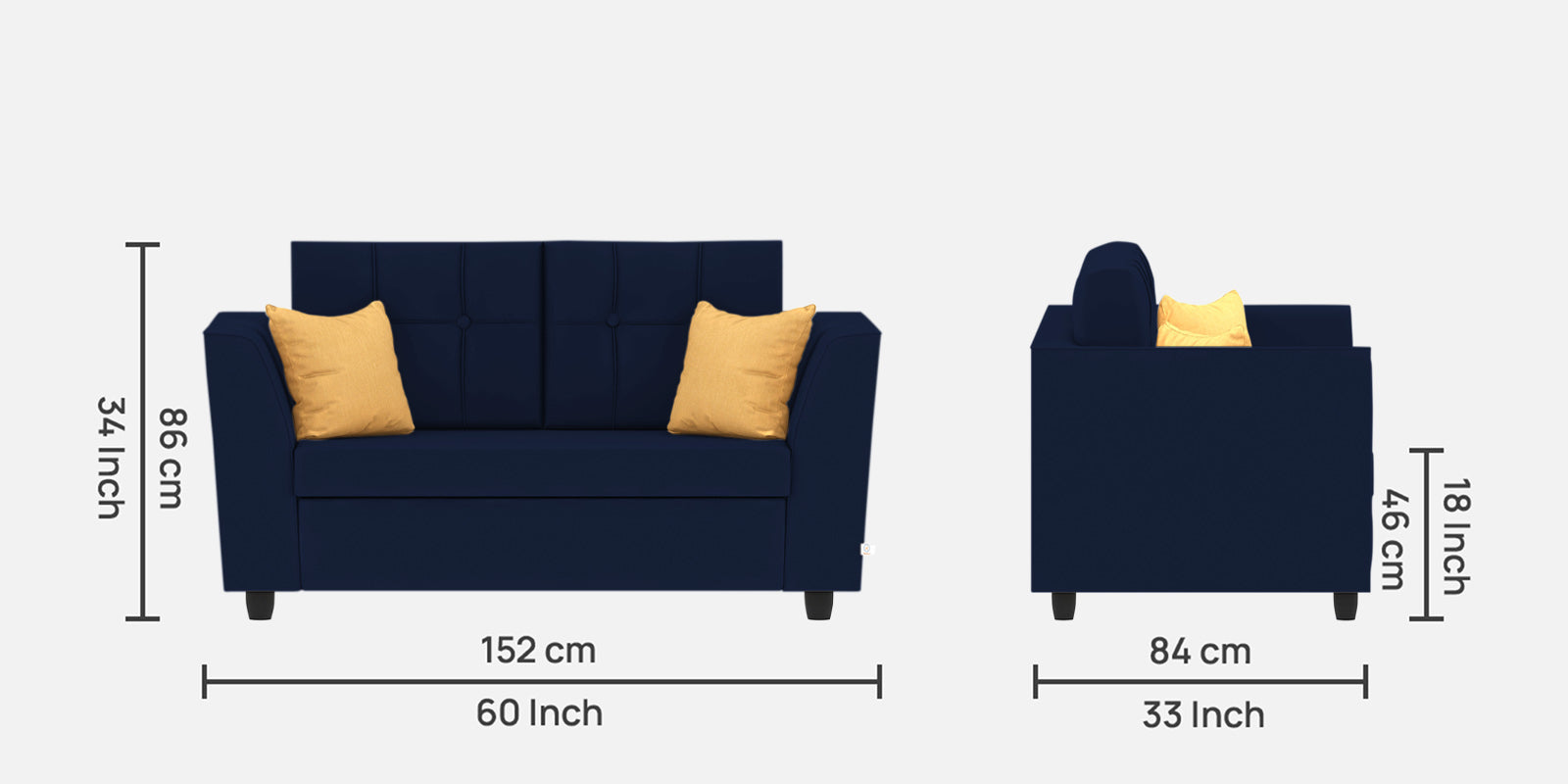 Nestin Velvet 2 Seater Sofa In Indigo Blue Colour - Febonic Living