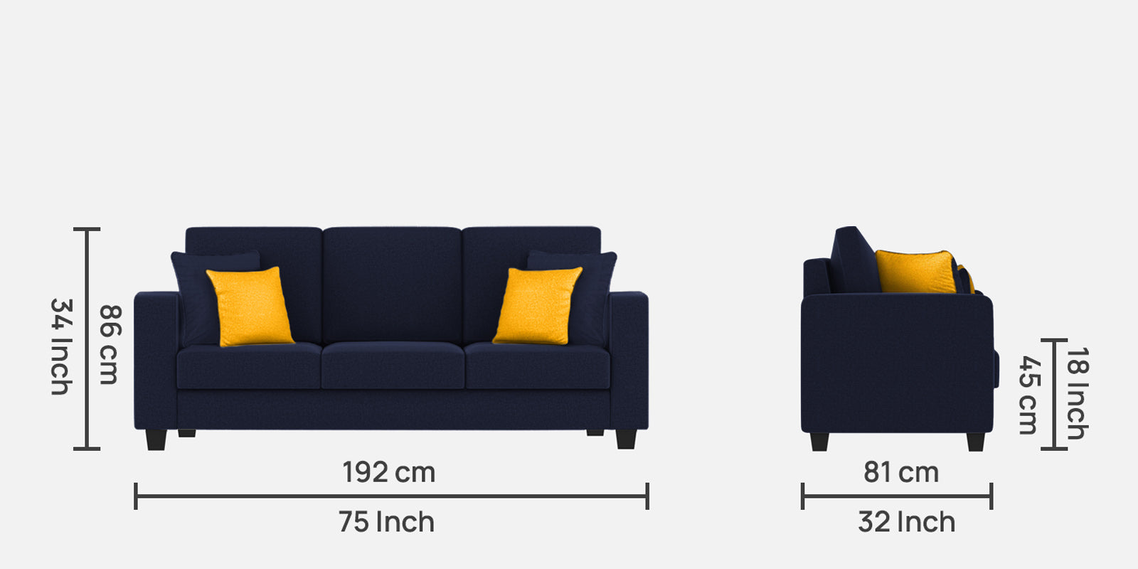 Nabi Fabric 3 Seater Sofa In Royal Blue Colour - Febonic Living