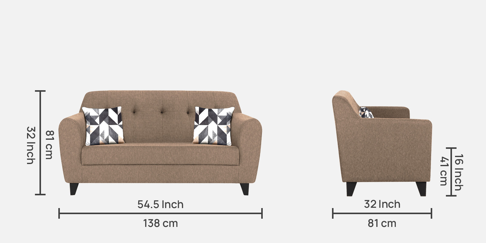 Melaan Fabric 2 Seater Sofa In Cookie Beige Colour - Febonic Living
