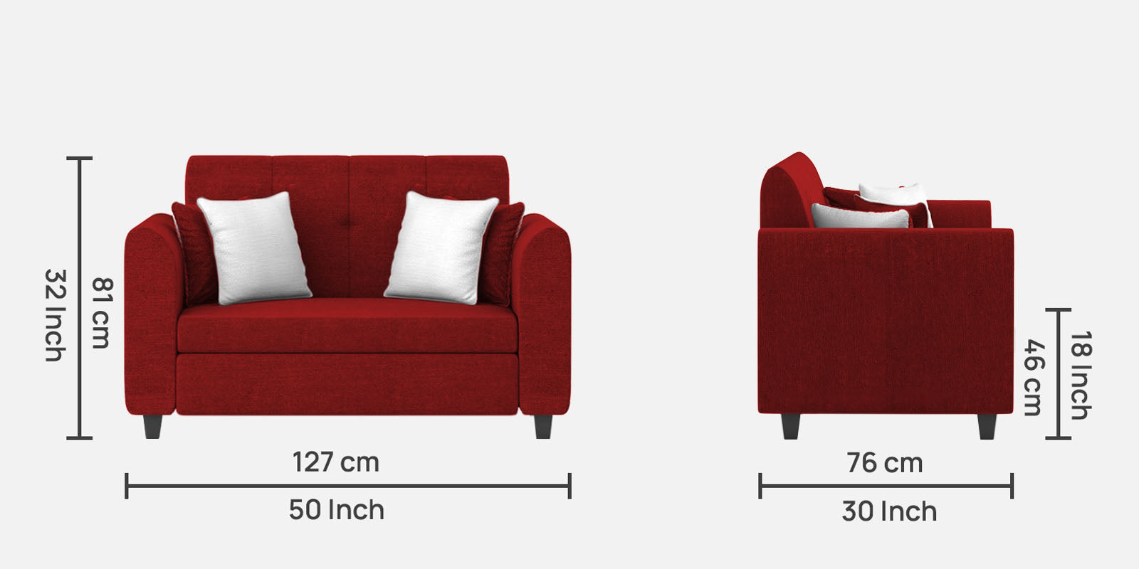 Denmark Fabric 2 Seater Sofa In Blood Maroon Colour - Febonic Living