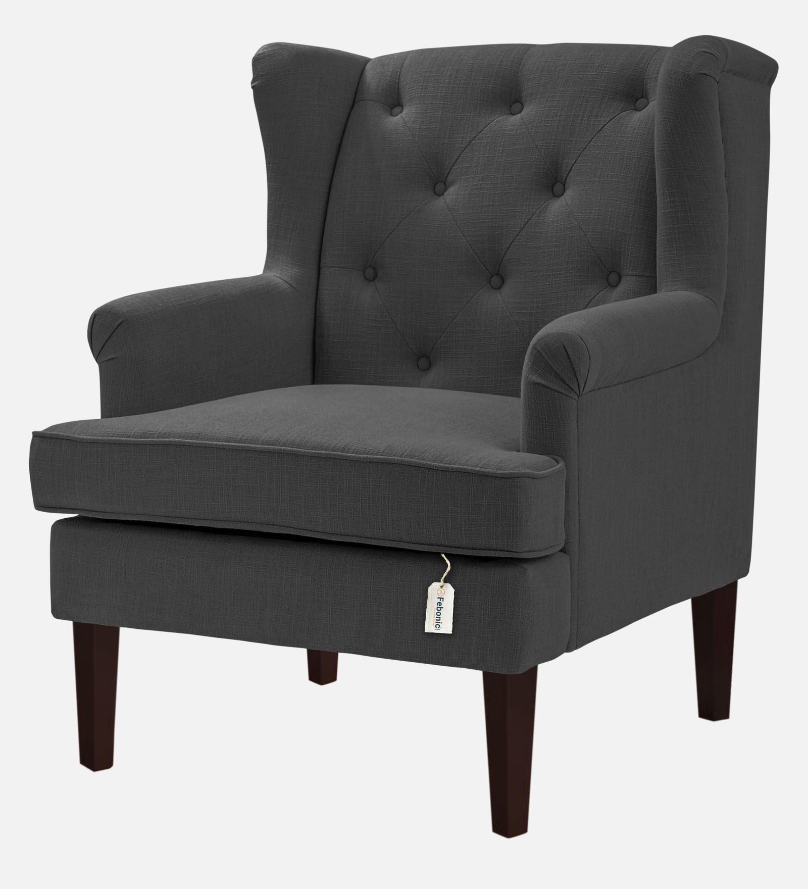 Deyuk Fabric Wing Chair In Charcoal Grey Colour - Febonic Living