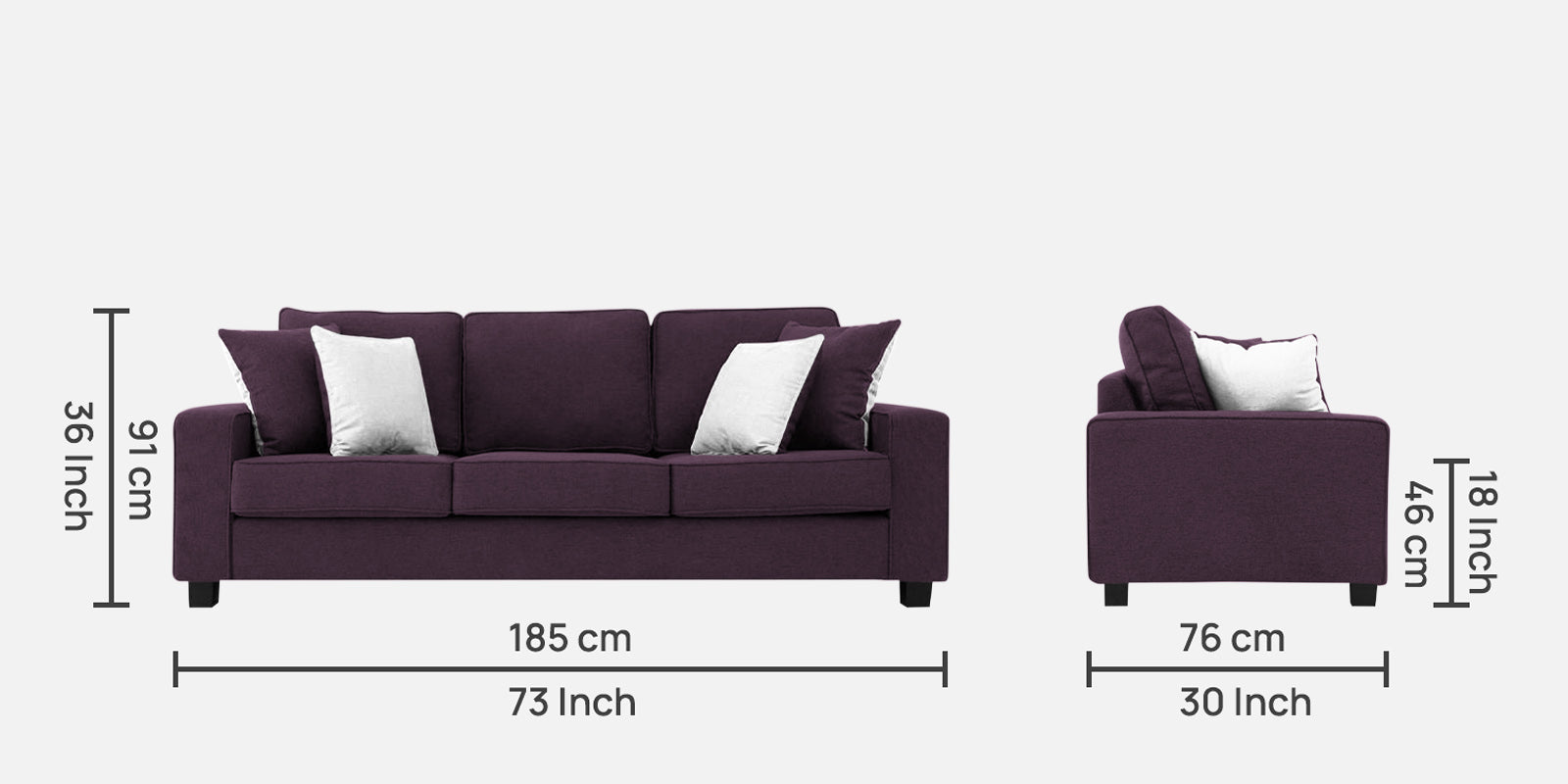 Ladybug Fabric 3 Seater Sofa In Greek Purple Colour - Febonic Living