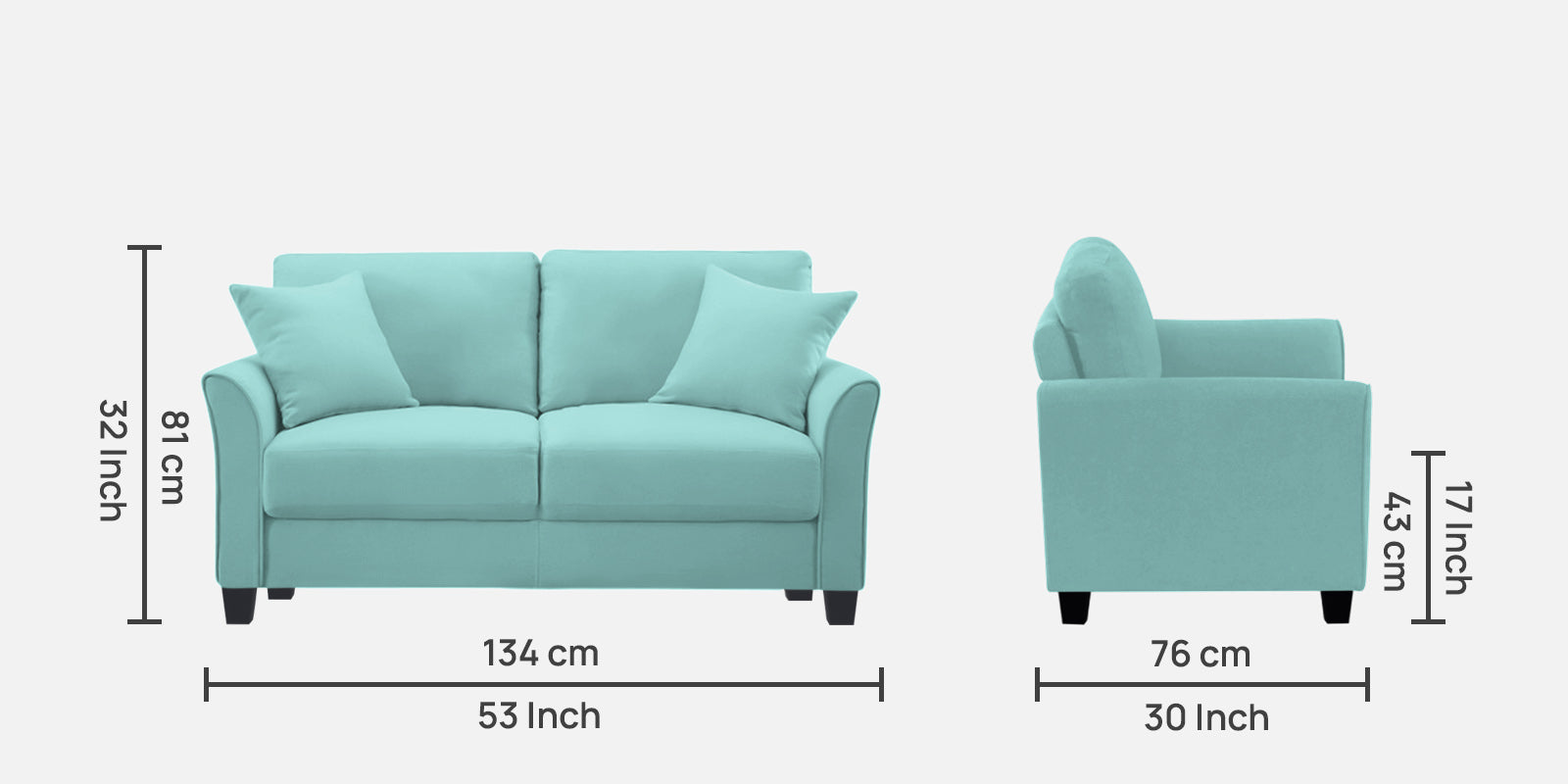 Daroo Velvet 2 Seater Sofa In Barmunda Aqua Colour - Febonic Living
